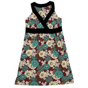 Anthropologie Uncle Frank Red Blue Floral V-Neck Pullover Dress Large Indie Boho